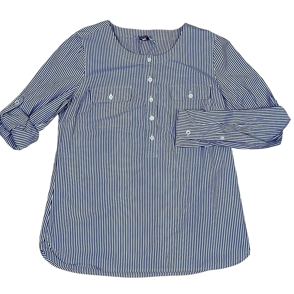 Vineyard Vines Striped Tunic Top Womens 8 Navy White Roll Tab Sleeve Cotton
